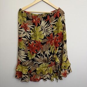 Multiples Skirt Womens Large Tropical Floral Ruffle‎ Chiffon Elastic Waist Boho
